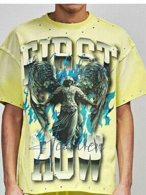 NWT Oversized M, First Row 'Made In Heaven Angel Tee, Yellow, Blue & Black, M